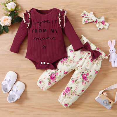 Jauns zīdaiņu apģērbu komplekts, volāns, garām piedurknēm, puķes ar ziedu apdruku tauriņi, bikses, tērpi zīdaiņu modei, pavasara rudens, tērpi