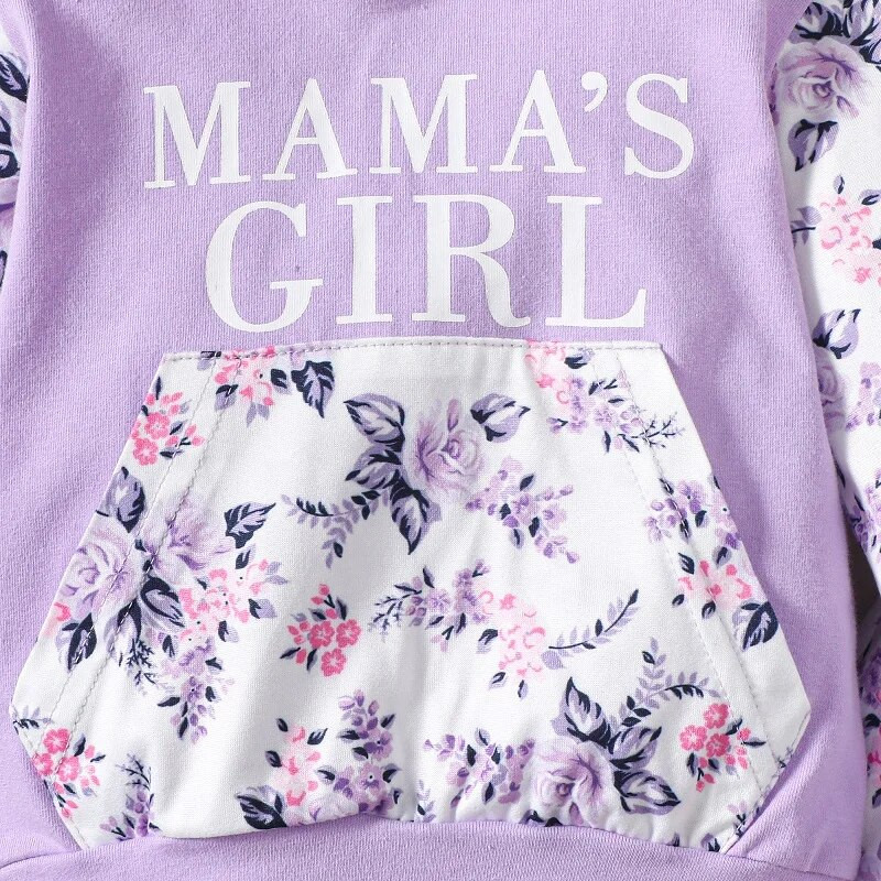 Komplet odjeće za malu djevojčicu, proljeće i jesen, majica s kapuljačom s printom i slovima, majica s kapuljačom + hlače s printom cvijeća, odjeća za novorođenče od 2 kom.