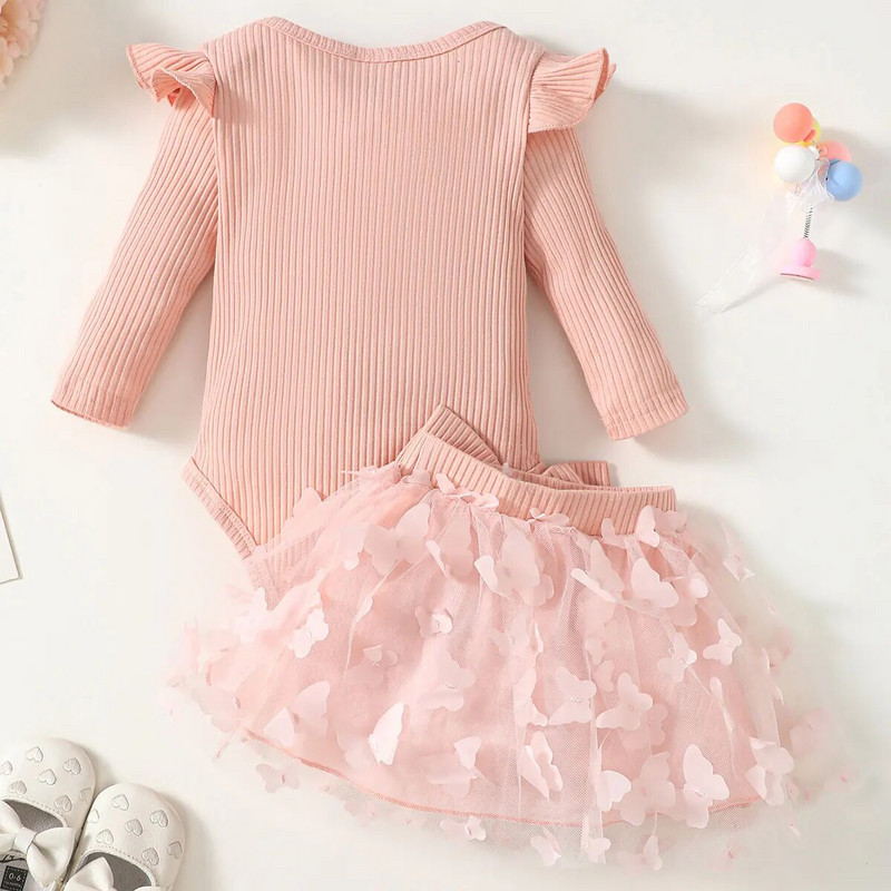 Kislány szettek betűnyomtató lányoknak hosszú ujjú kötőruha tavaszi ősz új lány felső + masnis szoknya kétrészes szett