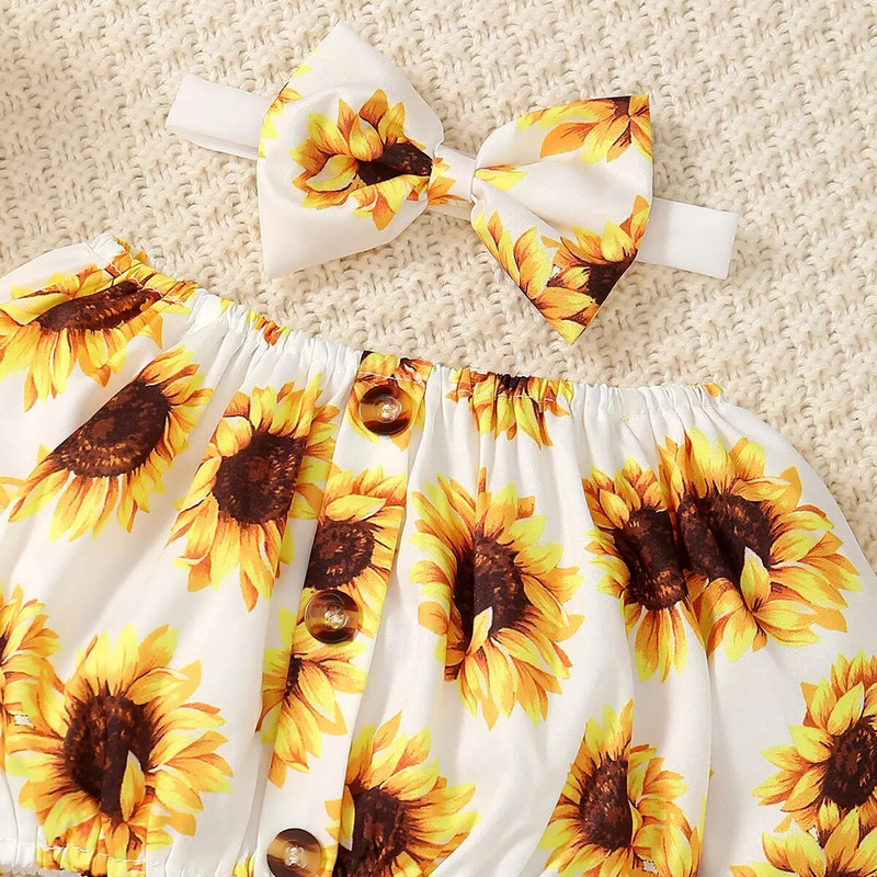 Proljeće, jesen, komplet odjeće za novorođenče, majica s printom suncokreta, jednobojne hlače, traka za glavu, 3 kom. Modna odjeća za dojenčad
