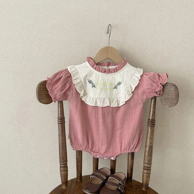 Mazuļu vasaras drēbītes meitenēm Zīdaiņu puķu izšuvumi Bodiji ar īsām piedurknēm Džumots kokvilnas volānveida apkakle, toddler raibs krekliņš