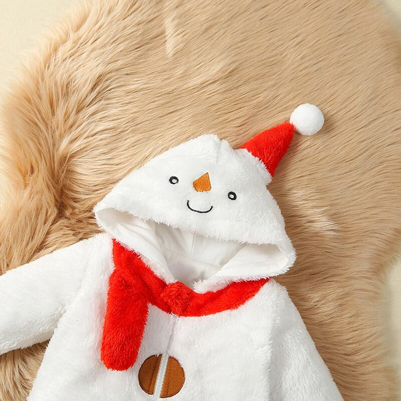 Téli meleg baba lányok fiú kombiné Polár plüss hosszú ujjú kapucnis cipzárral zárható hóember karácsonyi nadrág jelmezek gyerekeknek