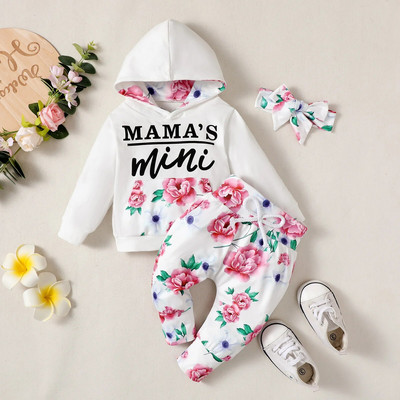 3 τμχ Νεογέννητα Βρεφικά Ρούχα Κοριτσίστικα Βρεφικά Φθινοπωρινά Σετ Βαμβακερό γράμμα Romper Dot Print Παντελόνι Φιόγκος Headband Ανοιξιάτικες στολές