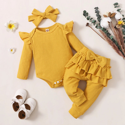 3 τμχ Νεογέννητα Βρεφικά Ρούχα Κοριτσίστικα Βρεφικά Φθινοπωρινά Σετ Βαμβακερό γράμμα Romper Dot Print Παντελόνι Φιόγκος Headband Ανοιξιάτικες στολές