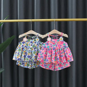 Καλοκαιρινά σετ ρούχων Βρεφικά ρούχα για κοριτσάκια Παιδικά κοχύλια στάμπα Απλικέ Ζαρτιέρες + σορτς 2τμχ Σετ Βρεφικά ρούχα