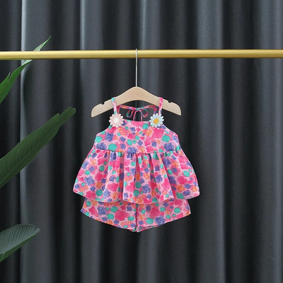 Καλοκαιρινά σετ ρούχων Βρεφικά ρούχα για κοριτσάκια Παιδικά κοχύλια στάμπα Απλικέ Ζαρτιέρες + σορτς 2τμχ Σετ Βρεφικά ρούχα