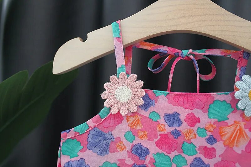 Καλοκαιρινά σετ ρούχων Βρεφικά ρούχα για κοριτσάκια Παιδικά κοχύλια στάμπα Απλικέ Ζαρτιέρες + σορτς 2τμχ Σετ Βρεφικά ρούχα