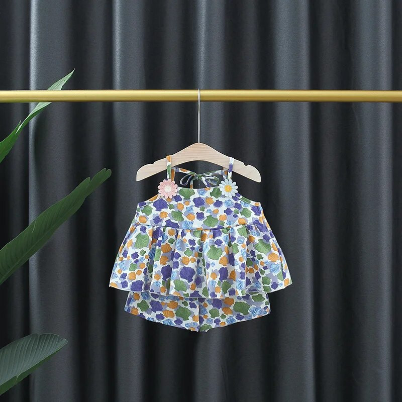 Καλοκαιρινά σετ ρούχων Βρεφικά ρούχα για κοριτσάκια Παιδικά κοχύλια στάμπα Απλικέ Ζαρτιέρες + σορτς 2τμχ Σετ Βρεφικά ρούχα