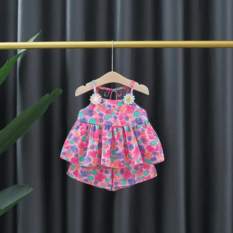 Καλοκαιρινά σετ ρούχων Βρεφικά ρούχα για κοριτσάκια Παιδικά κοχύλια στάμπα Απλικέ Ζαρτιέρες + σορτς 2τμχ Σετ Βρεφικά ρούχα