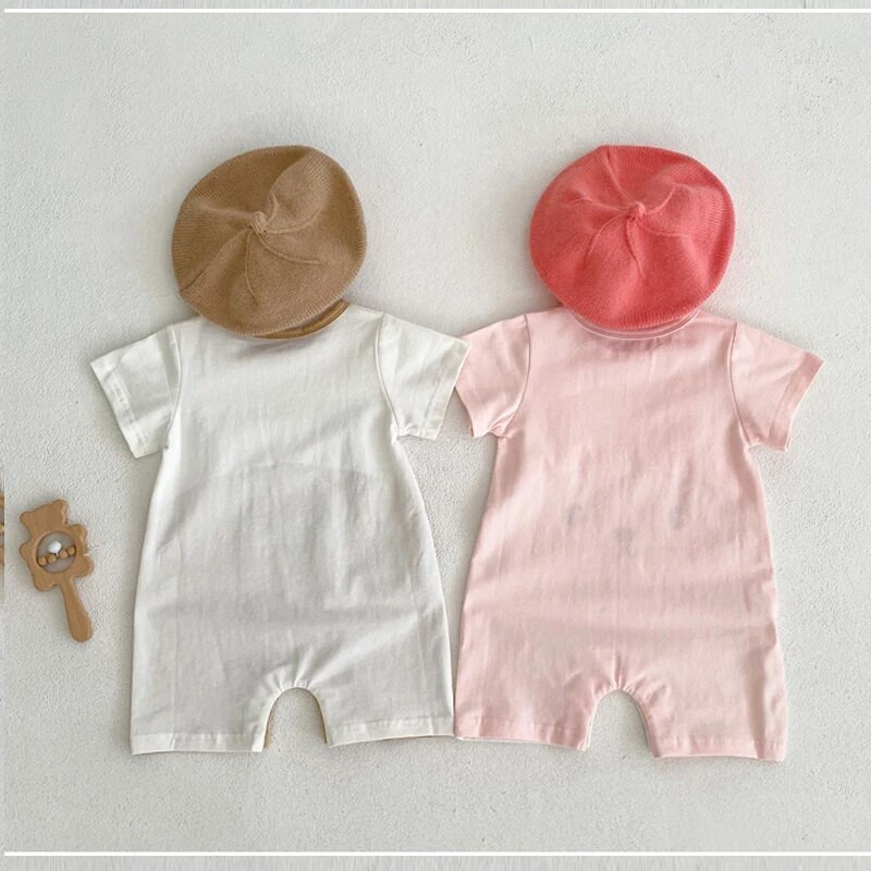 2023 m. vasaros animacinis filmas naujagimiams berniukams, plonos medvilnės trumpomis rankovėmis, mergaičių triušio kombinezonas, mažylių drabužiai