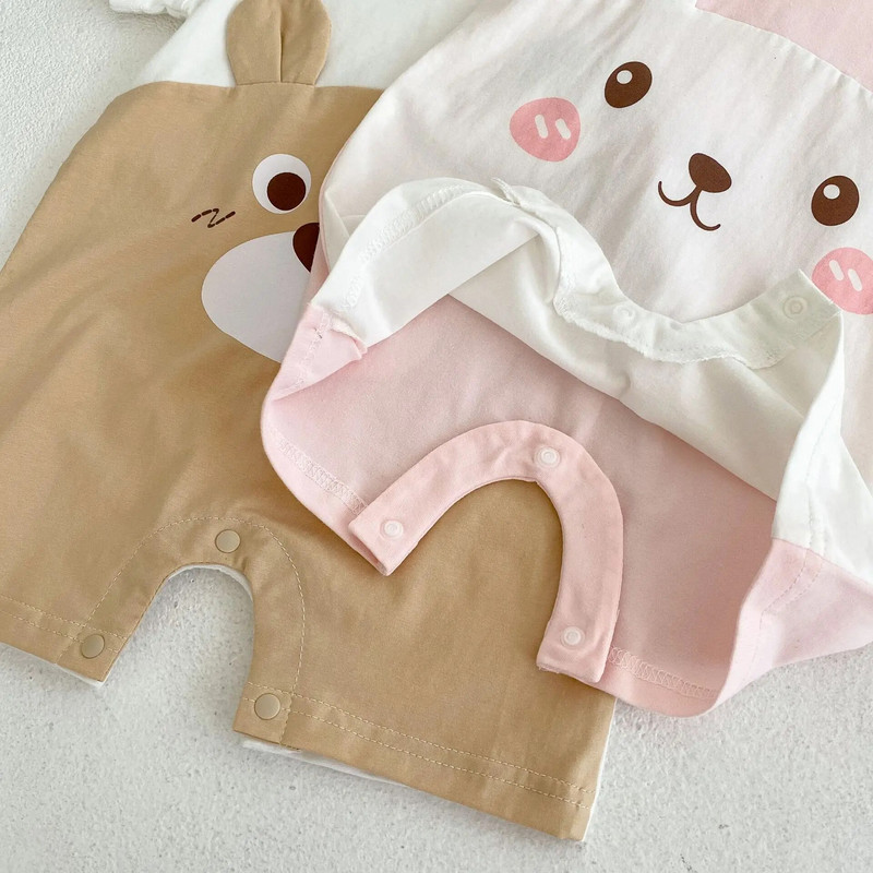 2023 m. vasaros animacinis filmas naujagimiams berniukams, plonos medvilnės trumpomis rankovėmis, mergaičių triušio kombinezonas, mažylių drabužiai