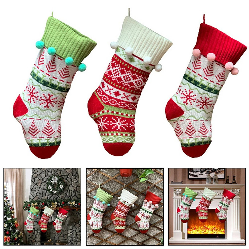 1 τμχ Πλεκτές χριστουγεννιάτικες κάλτσες Διακόσμηση Χριστουγεννιάτικη τσάντα δώρου Διακοσμητικό τζάκι Κάλτσες Santa Elk Christmas Lovely Gift Bag