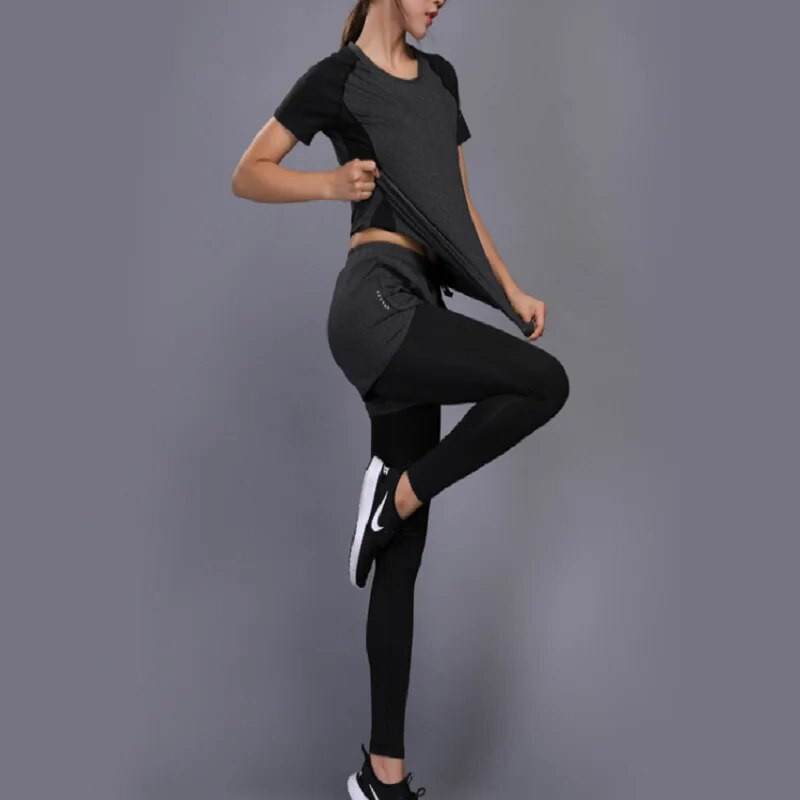 Damdos Ženska sportska odjeća Set za jogu Odjeća za fitness i teretanu Majica za tenis za trčanje+hlače Tajice za jogu Sportsko odijelo za trčanje