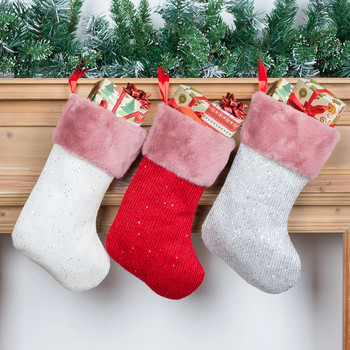 Коледни чорапи, висяща торбичка за подарък за чорап Коледна торбичка за подарък за бонбони за домашен декор на стена