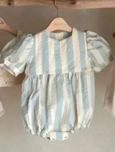 2023. gada vasaras bērnu apģērbi Jaundzimušo zīdaiņu meiteņu bodijs, svītrains viendaļīgs kombinezons vai mazuļu meiteņu princešu kleitas ar pufām piedurknēm