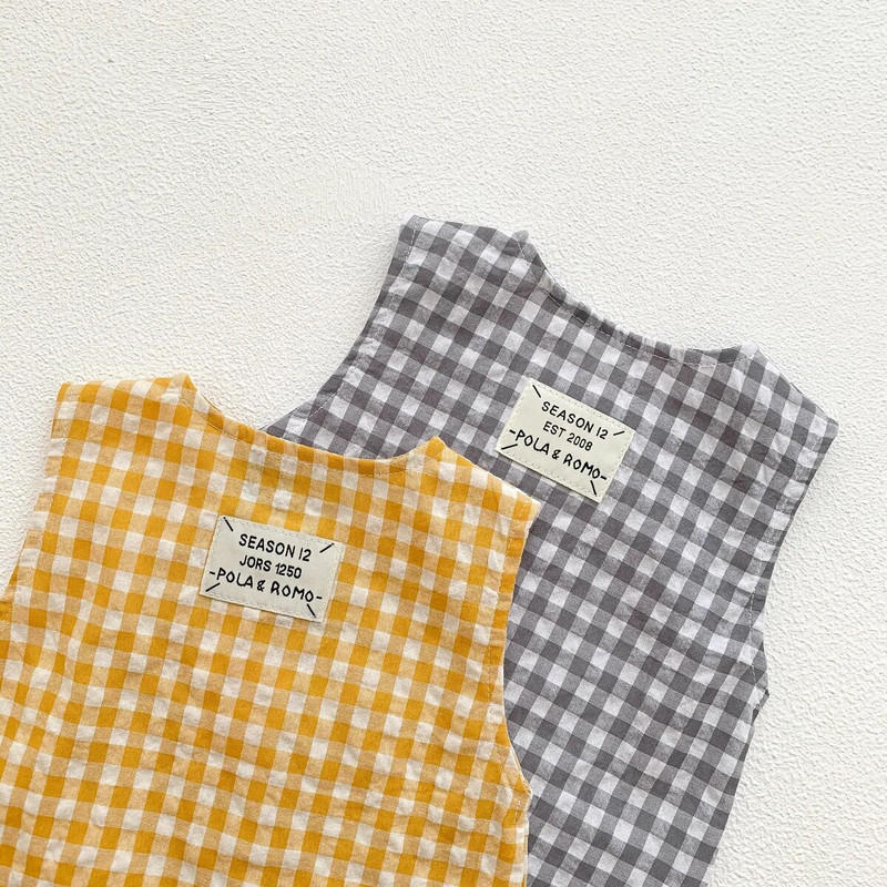 Modes bezpiedurkņu vasaras autiņbiksītes 2022. gada korejiešu zēnu rūtains, kabatas kombinezons, maza meitene, brīvs kokvilnas apģērbs, zīdaiņu apģērbs