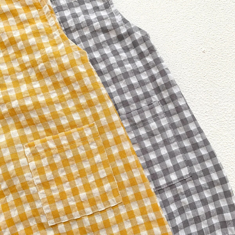 Modes bezpiedurkņu vasaras autiņbiksītes 2022. gada korejiešu zēnu rūtains, kabatas kombinezons, maza meitene, brīvs kokvilnas apģērbs, zīdaiņu apģērbs