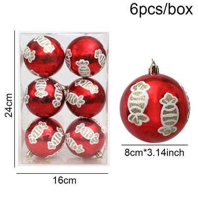 Ziemassvētku rotājums 2023. gada kārbiņā 8 CM Ziemassvētku balles rotājums 6gab./partijā Ziemassvētku kulons Jaungada mājas ballītei DIY Decor Navidad Noel