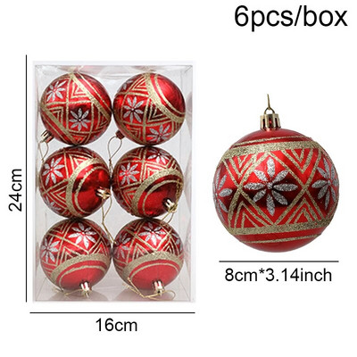 Ziemassvētku rotājums 2023. gada kārbiņā 8 CM Ziemassvētku balles rotājums 6gab./partijā Ziemassvētku kulons Jaungada mājas ballītei DIY Decor Navidad Noel