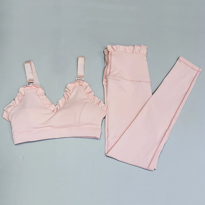 Ženski komplet za jogu Sportsko odijelo s volanima Seksi sportska odjeća Odjeća za vježbanje u teretani Grudnjak Top tajice Hlače Fitness za žene Trenirka X364B