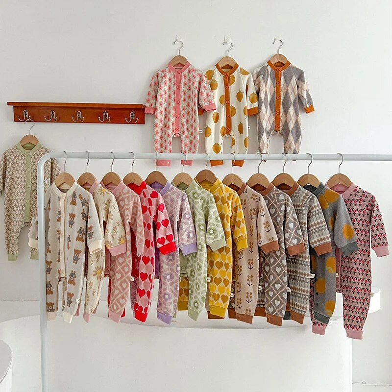 Jesenski dječji kombinezon Pletene štrikalice sa slatkim printom za dječake Djevojčice Vintage pulover Jednodijelni kombinezon Odjeća za novorođenče Odjeća za dojenčad