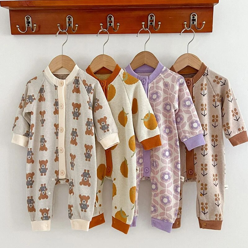 Jesenski dječji kombinezon Pletene štrikalice sa slatkim printom za dječake Djevojčice Vintage pulover Jednodijelni kombinezon Odjeća za novorođenče Odjeća za dojenčad