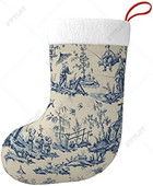 Blue Chinoiserie Senās tautas mākslas Ziemassvētku zeķes Poliestera zeķes ģimenes svētkiem Ziemassvētku dekorēšanai Classic