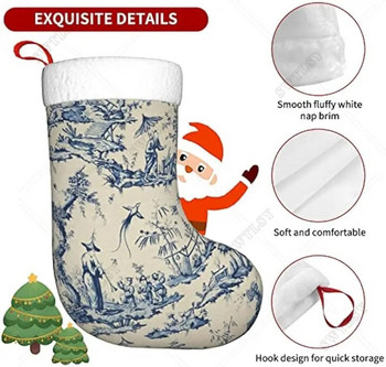 Коледни чорапи от древно народно изкуство в синьо шиноазери, полиестерни чорапи за семейни празници, коледна украса, класическа