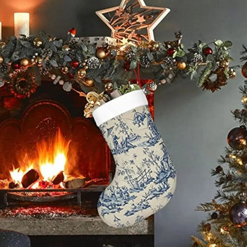 Μπλε Chinoiserie Αρχαία Λαϊκή Τέχνη Χριστουγεννιάτικες κάλτσες Κάλτσες από πολυεστέρα για οικογενειακές διακοπές Χριστουγεννιάτικη διακόσμηση Κλασική