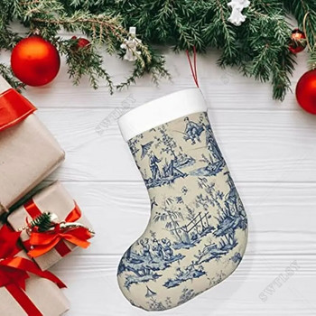 Μπλε Chinoiserie Αρχαία Λαϊκή Τέχνη Χριστουγεννιάτικες κάλτσες Κάλτσες από πολυεστέρα για οικογενειακές διακοπές Χριστουγεννιάτικη διακόσμηση Κλασική