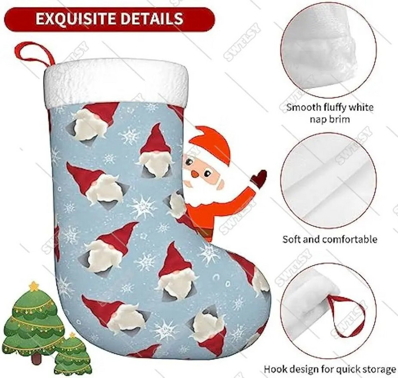 Dānijas Nisse Ziemassvētku zeķes, 17" Ziemassvētku zeķu rotājumi, Ziemassvētku kamīna piekarināmās zeķes rotājumi ģimenes svētkiem