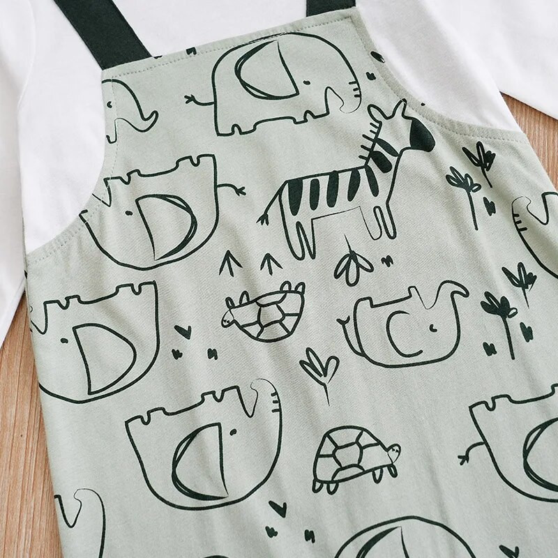 Pavasara un rudens stils zēniem un meitenēm jauka multfilma zilonis ar pilnu apdruku viltus siksniņa kokvilnas garām piedurknēm mazuļa bodijs