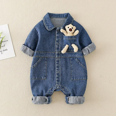 2023 Baby Denim Romper Kombinezon s medvjedom iz crtanog filma za novorođenčad Onesie Jesenska odjeća za dječake i djevojčice Odjeća za dojenčad Odjeća