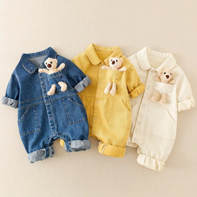 2023-as Babafarmer Romper Rajzfilm Bear Jumpsuit újszülött kisgyermeknek Onesie őszi baba fiúk lányok ruhák csecsemő ruhák