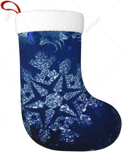 Božićna čarapa Klasične velike čarape Ogromne snježne pahulje na plavom zvjezdanom nebu Božićna čarapa od 18 inča za obiteljske praznike