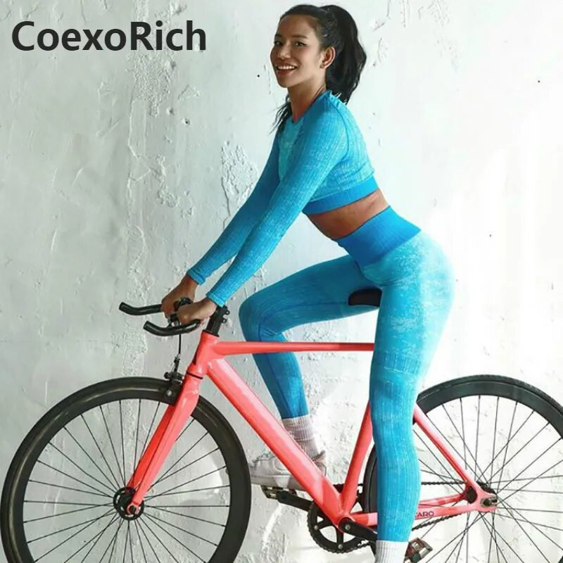 Spordirinnahoidja komplekt Spordidress Naistele Fitness Jõusaali riided Õmblusteta joogaülikond Camo Crop Tank Top Jooksu säärised Treening Spordirõivad