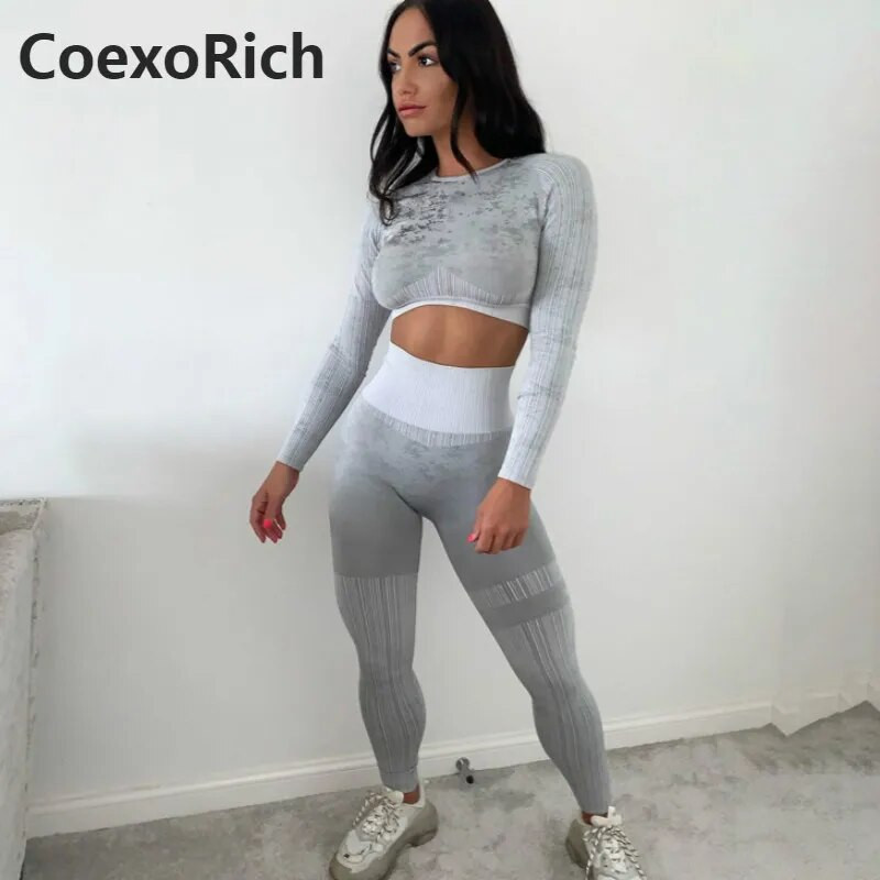 Spordirinnahoidja komplekt Spordidress Naistele Fitness Jõusaali riided Õmblusteta joogaülikond Camo Crop Tank Top Jooksu säärised Treening Spordirõivad