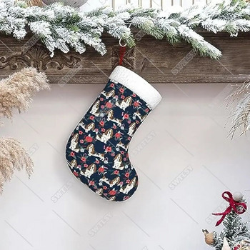 Basset Hound Floral Dog Dog Dog with Flowers Navy Blue Χριστουγεννιάτικες κάλτσες Διακοσμήσεις, Χριστουγεννιάτικες κρέμες στο τζάκι