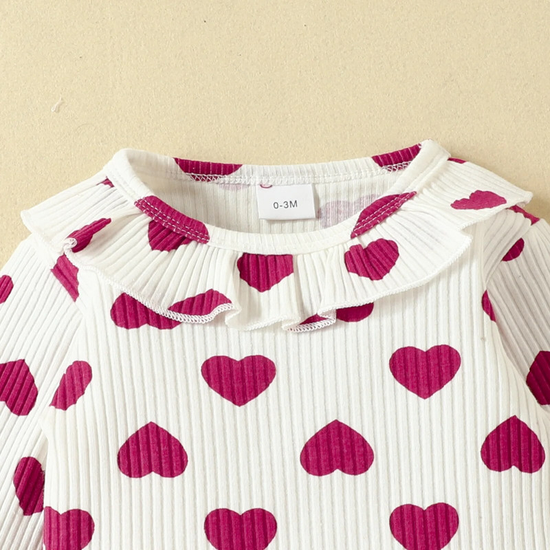Ceeniu 0-18M kūdikių žieminių drabužių rinkiniai su raukta apykakle Heart Romper Bodysuit + Megztos lapės suknelės naujagimių mergaičių komplektai