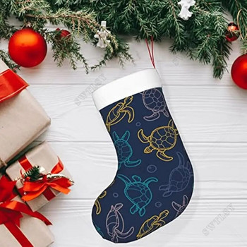 18 инча Коледни чорапи Класически чорапи, сладки морски костенурки, за украса за коледно парти за семейни празници