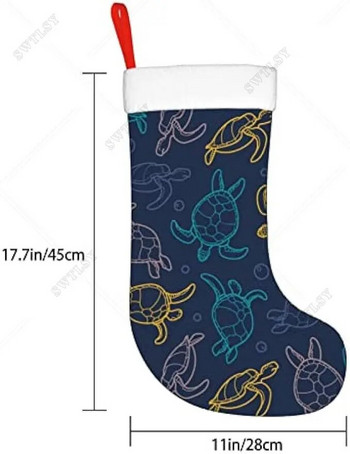 18 инча Коледни чорапи Класически чорапи, сладки морски костенурки, за украса за коледно парти за семейни празници