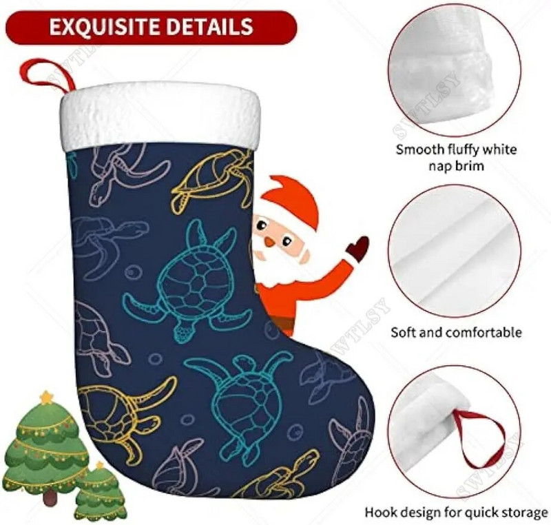 Božićne čarape od 18 inča Klasične čarape, slatke morske kornjače, za božićne ukrase za obiteljske praznike