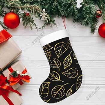Χριστουγεννιάτικες κάλτσες με μοτίβο με χρυσά φύλλα Κρεμαστές κάλτσες διπλής όψης τζακιού