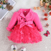 Ceeniu 3-24M babaruhák lány hajtókás blézer forró rózsaszín ruha pillangós ruha lányoknak tavaszi ősz újszülött ruhák