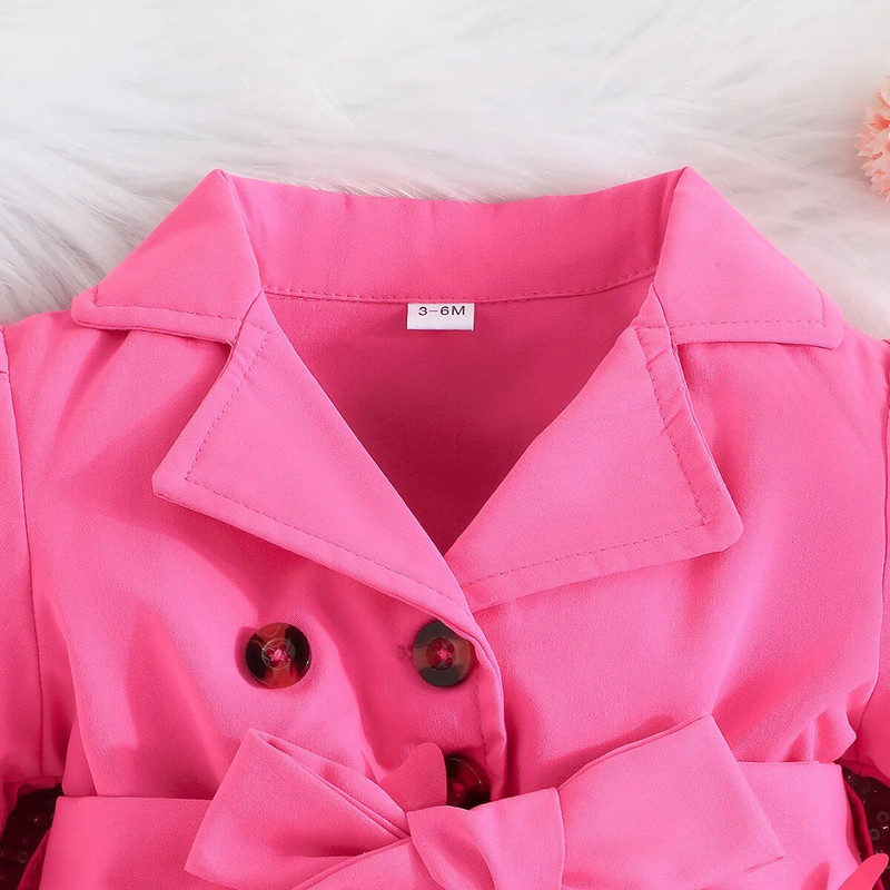 Ceeniu 3-24M babaruhák lány hajtókás blézer forró rózsaszín ruha pillangós ruha lányoknak tavaszi ősz újszülött ruhák