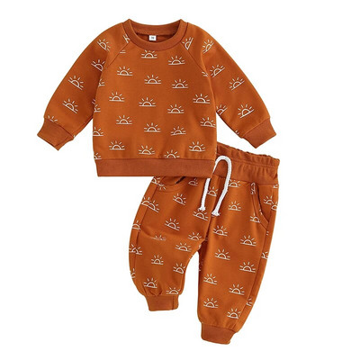 0-3 Grudens zīdaiņiem, maziem bērniem, zēniem, meitenēm, apģērbu komplekti, saules apdruka, garās piedurknes brīvi sporta krekli + kabatas bikses, ikdienas treniņtērpi