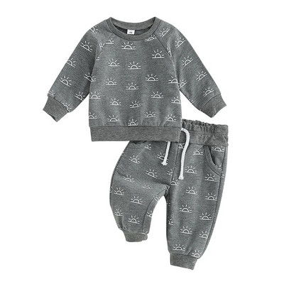 0-3 Grudens zīdaiņiem, maziem bērniem, zēniem, meitenēm, apģērbu komplekti, saules apdruka, garās piedurknes brīvi sporta krekli + kabatas bikses, ikdienas treniņtērpi