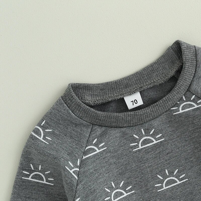 0-3 Grudens zīdaiņiem, maziem bērniem, zēniem, meitenēm, apģērbu komplekti, saules apdruka, garās piedurknes brīvi sporta krekli + kabatas bikses, ikdienas treniņtērpi