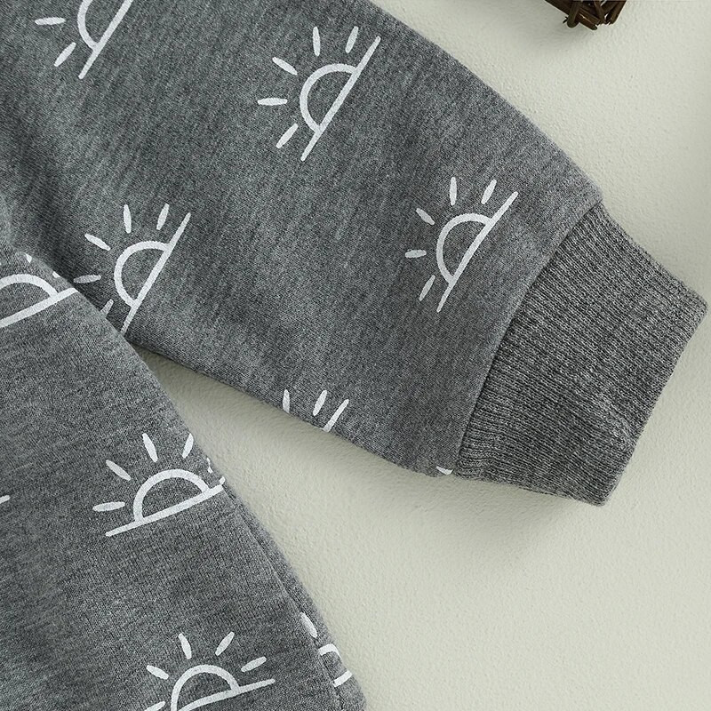 0-3 Grudens zīdaiņiem, maziem bērniem, zēniem, meitenēm, apģērbu komplekti, saules apdruka, garās piedurknes brīvi sporta krekli + kabatas bikses, ikdienas treniņtērpi