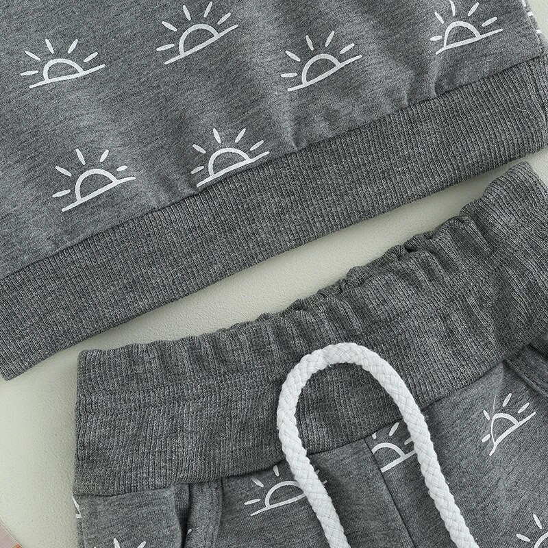 0-3 Grudens zīdaiņiem, maziem bērniem, zēniem, meitenēm, apģērbu komplekti, saules apdruka, garās piedurknes brīvi sporta krekli + kabatas bikses, ikdienas treniņtērpi